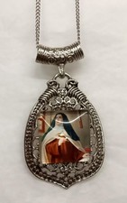Pointed Rim Swirl St Teresa of Avila Doctor of Church Silvertn Teardrop Necklace