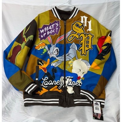 Southpole Looney Tunes Unisex Sz Large Blue Brown Varsity Jacket Bugs Bunny NEW