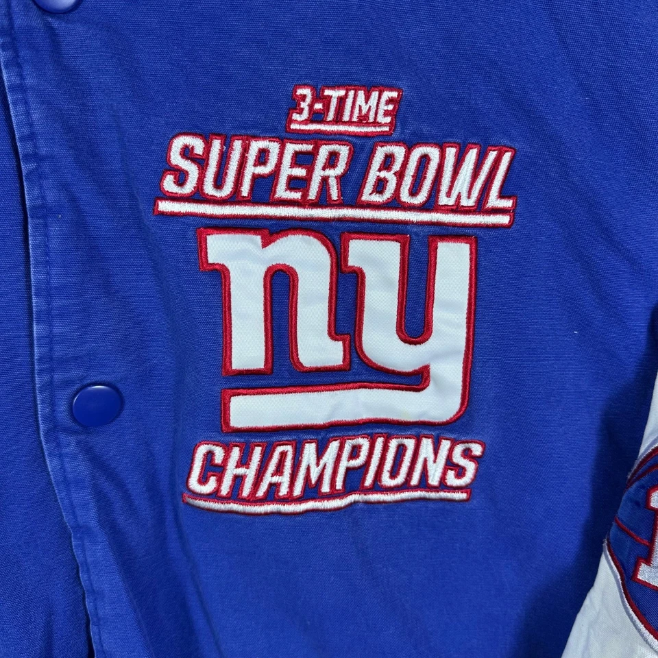 Jaqueta masculina New York Giants Super Bowl Champions Varsity azul royal branca NFL G - Imagem 2 de 4