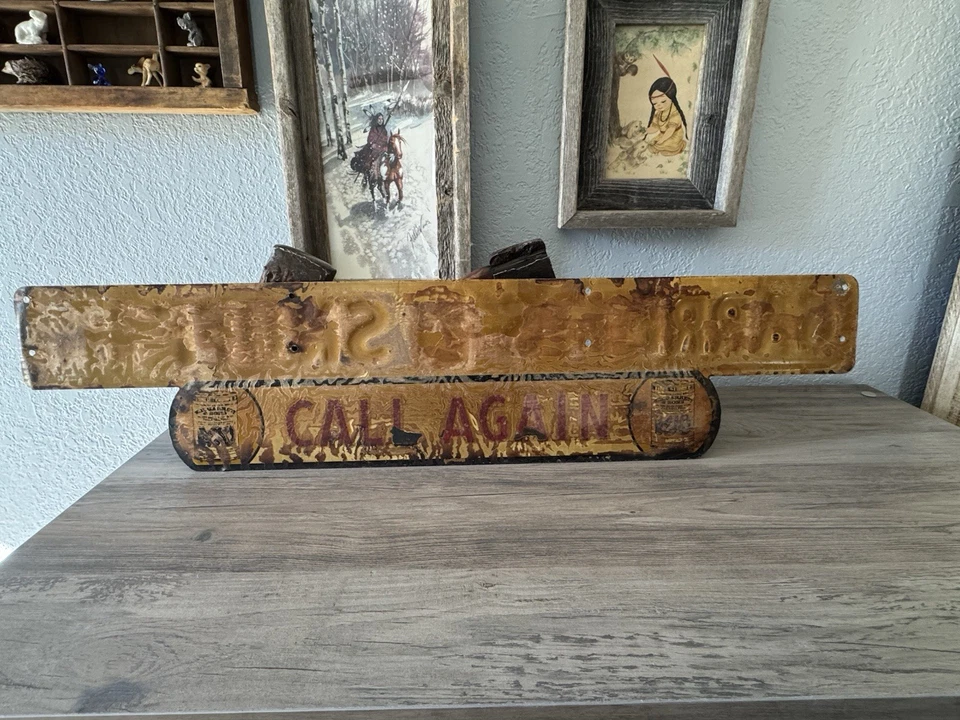 Letrero de tabaco Garrett’s de colección mide 27 pulgadas de ancho por 6 pulgadas de alto raro Foto 2 de 2