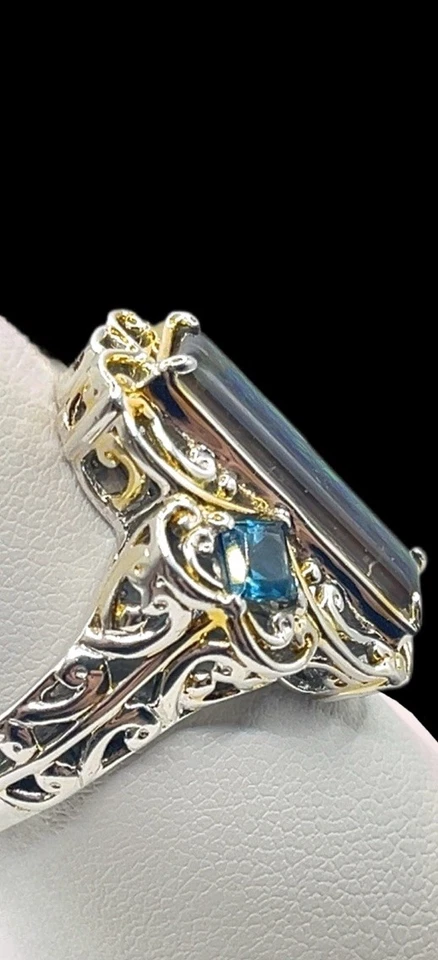 Anillo Michael Valitutti Gemas Plata Esterlina En Vogue Ammolita y Topacio Azul Talla 8 Foto 4 de 4