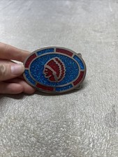 Vintage PSC 1979 Native American Chief Silver Belt Buckle with Red  Blue