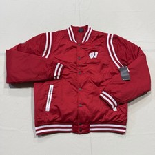 Colosseum Wisconsin Badgers Jacket Mens L Red Snap Button Bomber/Varsity NWT