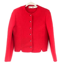 Field Manor Vintage Hong Kong Red 100% Wool Blazer Jacket Gold Buttons Size Med