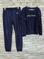 Juicy Couture Youth Girls Navy Blue Velour 2-Piece Jogger Set Size 8/10 EUC