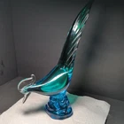 Murano Art Glass Teal Green Blue Pheasant Roadrunner Vintage MCM 13"