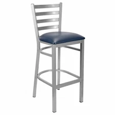 Ladder Back Bar Stool with Silver Frame and Navy Blue Vinyl Seat by Chivari