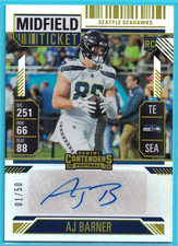 🟦🟩 2024 Contenders AJ BARNER RC GOLD Auto #01/50!!! Michigan SEAHAWKS 🟩🟦