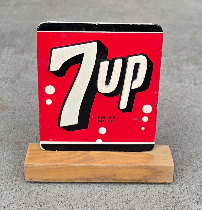 Vintage 7 Up Masonite Free Standing Small Advertising Sign