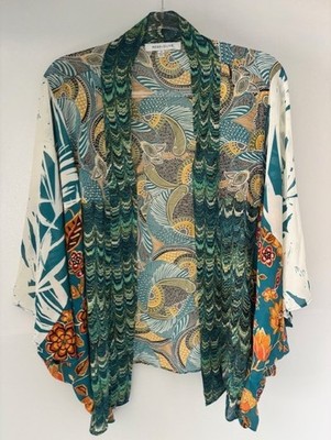 Rose & Olive Women s 1X Boho Kimono Cardigan Paisley Floral Mixed Print Duster