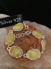 Chunky Silver And Yellow Baltic Amber Bracelet