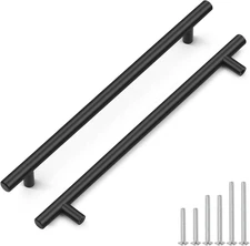 5 Pack Hole Centers 10Inch Matte Black Kitchen Cabinet Pulls, Stainless Steel Dr