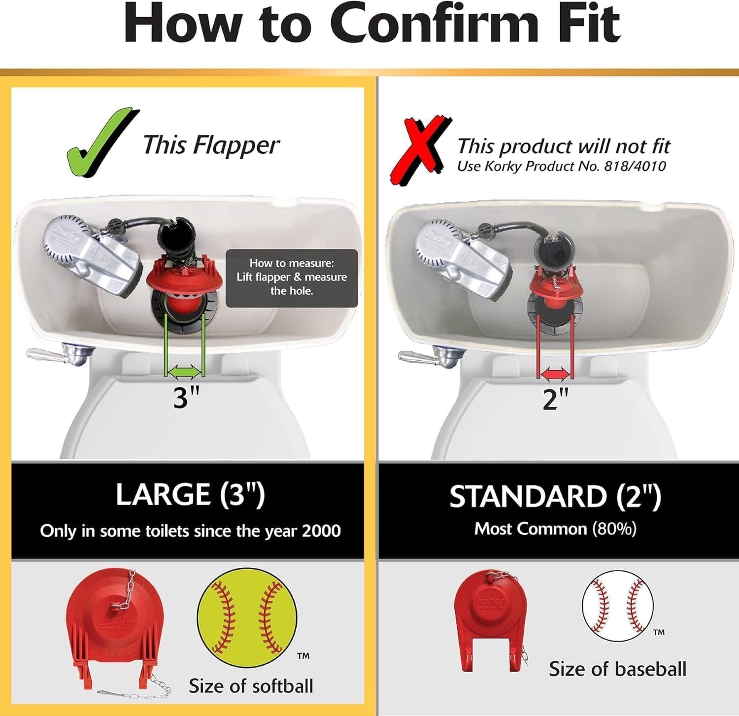 Large 3-Inch Universal Toilet Flapper - Long Lasting Rubber - Easy to Install...