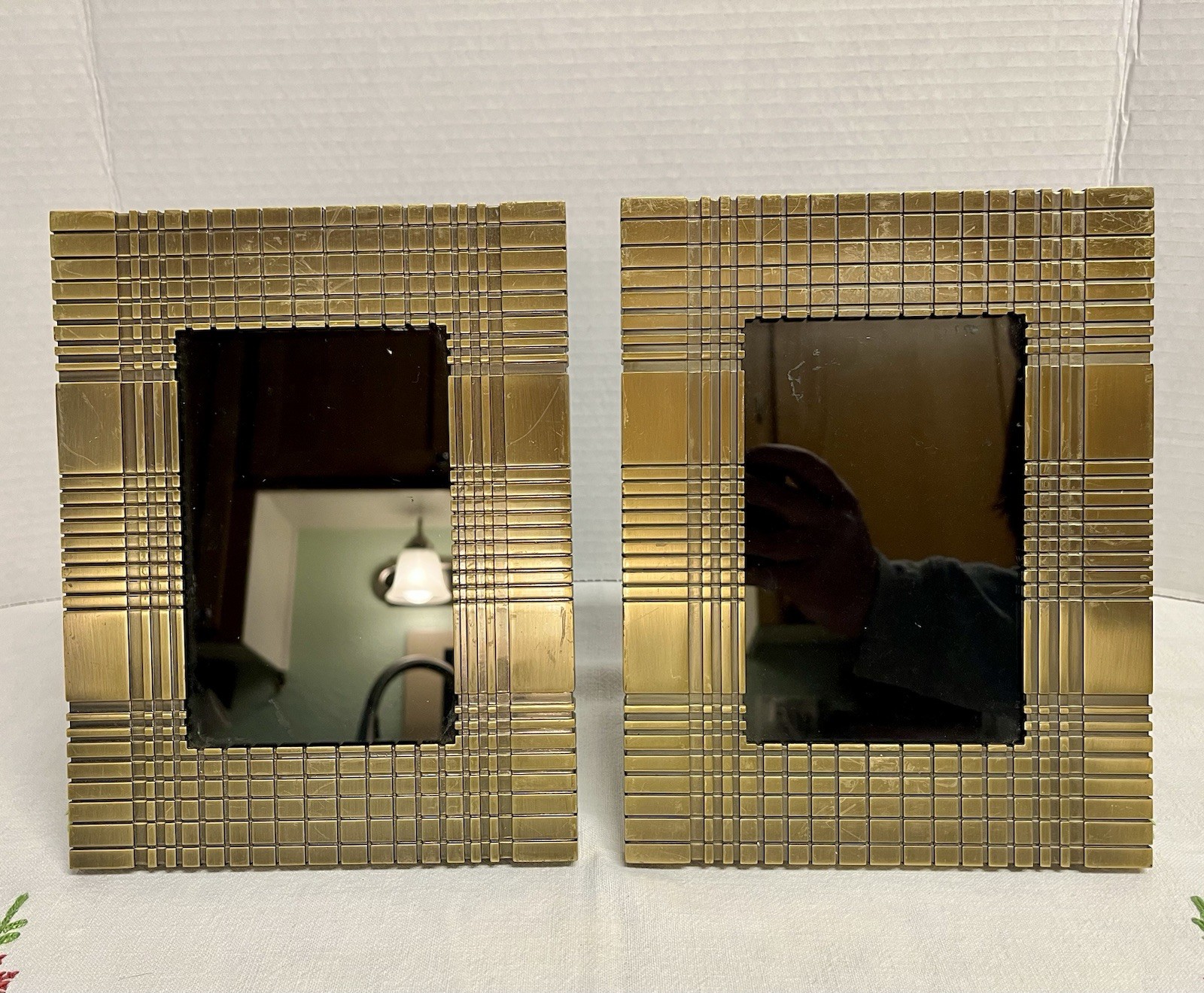 Tommy Hilfiger 2014 Heavy Brass Geometric Picture Frames Pair Of 2 Velvet Backing, vintage wall art