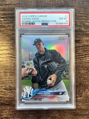 AARON JUDGE 2018 TOPPS CHROME SIGNING AUTOS REFRACTOR SHORT PRINT PSA 8