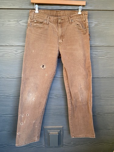 Vtg Dickies Pants Mens 34x32 Brown Duck Canvas Carpenter Workwear Utility Flawed