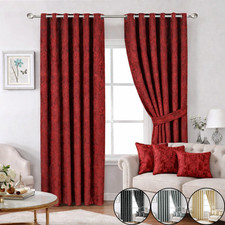 Fully Lined Premium Jacquard Curtain Ready Made Eyelet Luxury Curtains Pair
