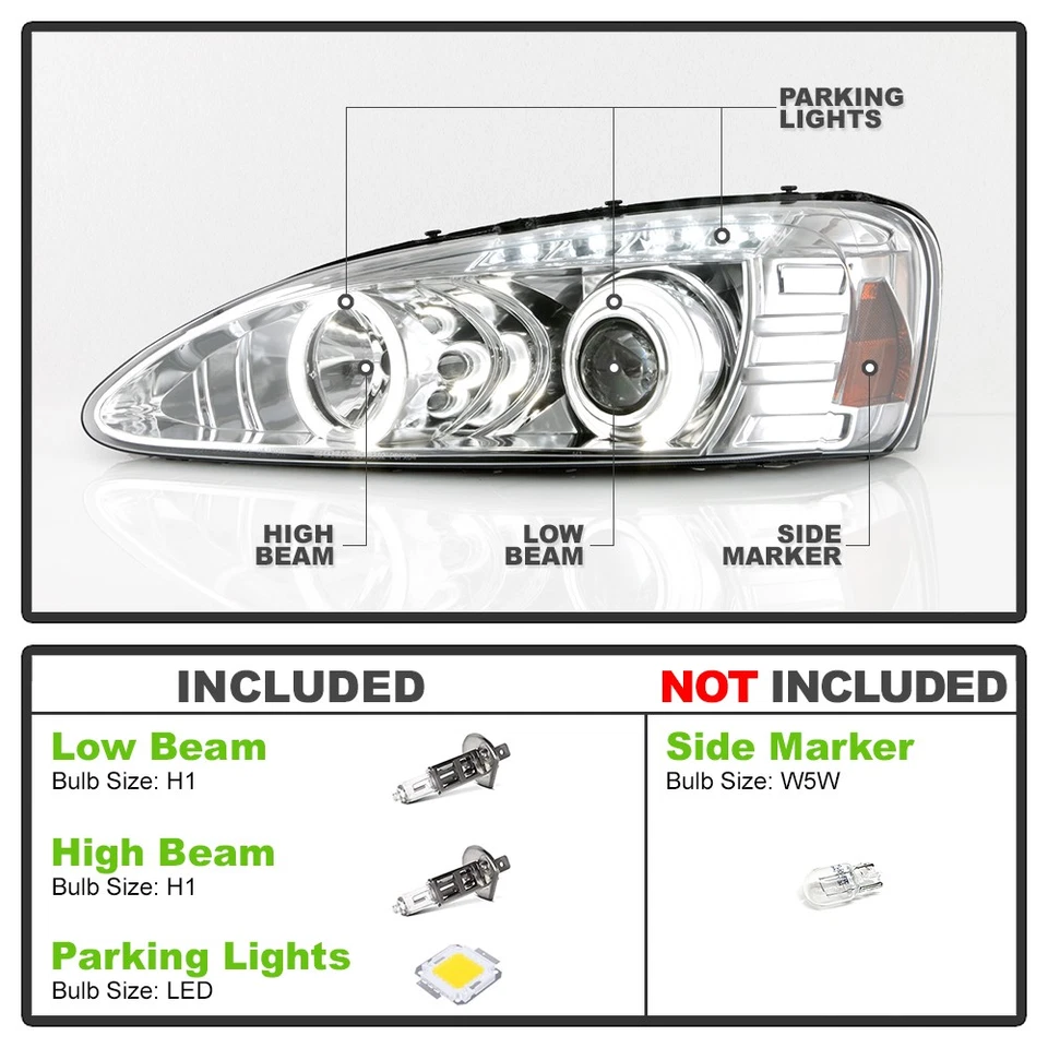 2004-2008年庞蒂亚克大奖赛LED光环投影仪前灯前照灯左+右 — 第 3/4 张图片