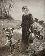 Evangeline Antique Lithograph Print Early 1900s Pastoral