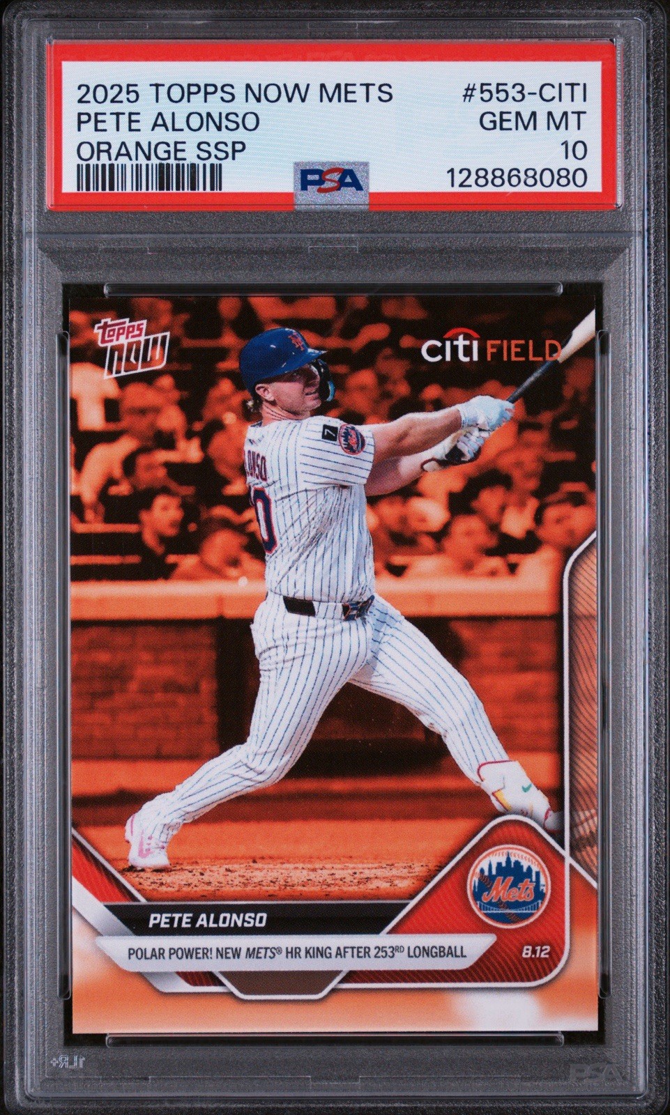 2025 Topps Now Mets Pete Alonso Orange SSP PSA 10