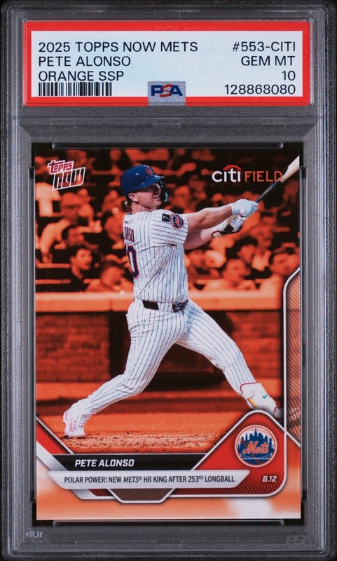 2025 Topps Now Mets Pete Alonso Orange SSP PSA 10