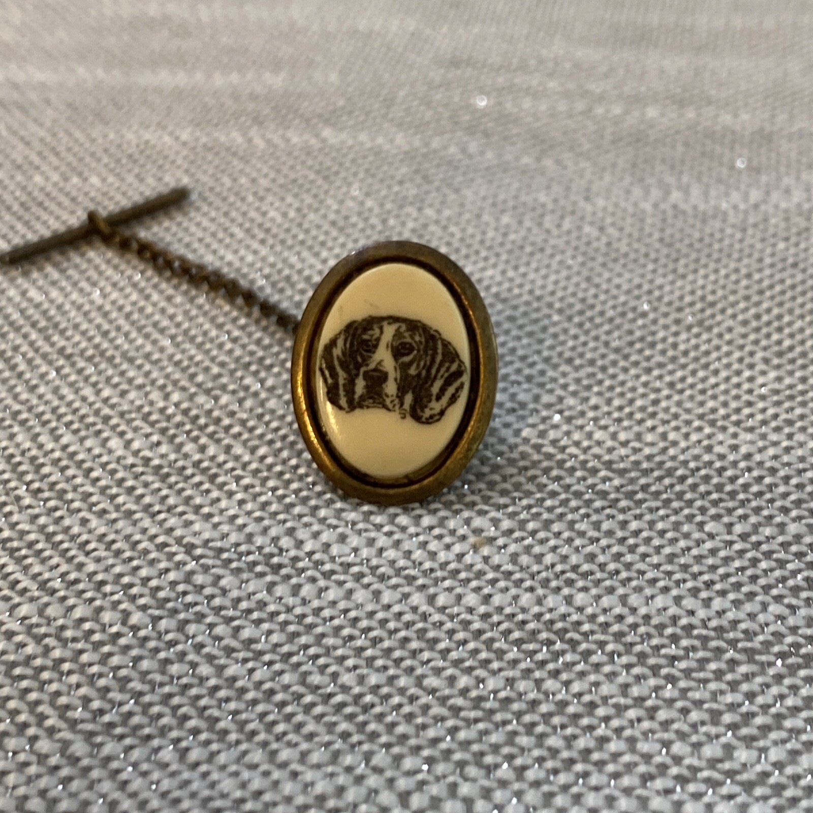 Vintage Antique Gold Tone Puppy Dog Tie Tack Pin - Gem