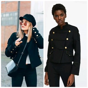 zara black military jacket