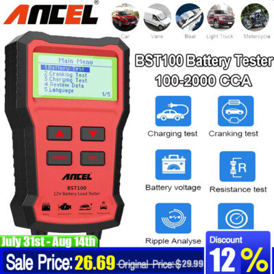 ANCEL BST100 Car Battery Tester 12V 220Ah 2000CCA Multilingual Battery Test Tool