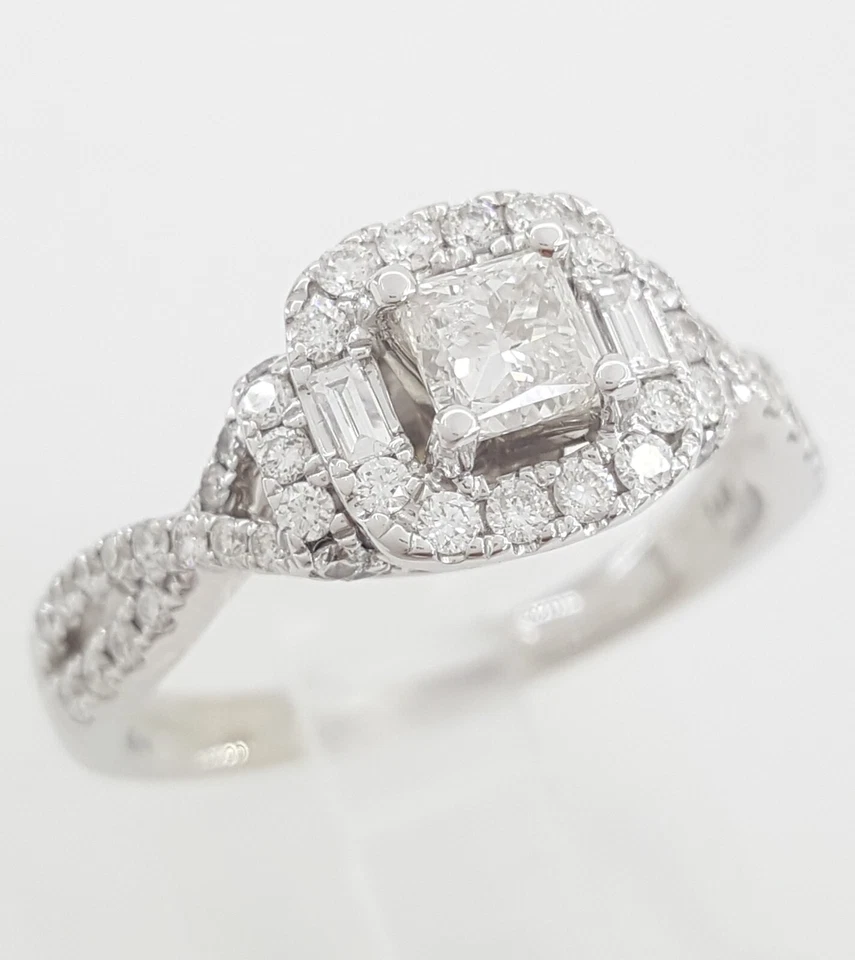 Adrianna Papell Princess Crossover Halo Engagement Ring 1 ct 14k White Gold $3k - Image 3 of 4