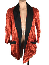 Vtg 1950s Red Satin The Black Knight Lounge Robe Smoking Jacket Sz S/M