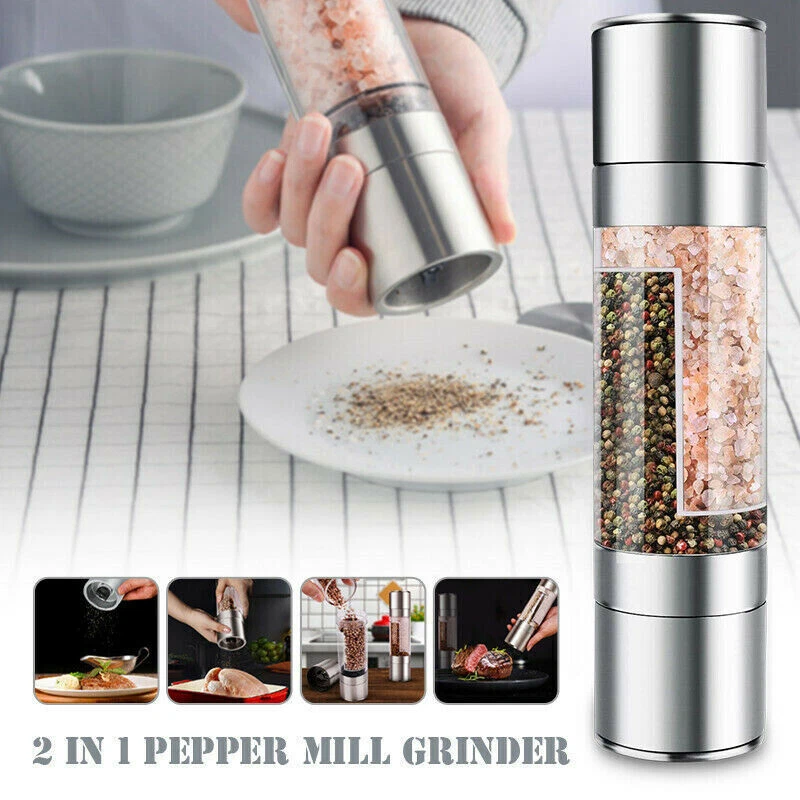 2 in 1 Stainless Steel Salt & Pepper Mill Herb & Spice Grinder Hand Shaker Set
Opens in a new window