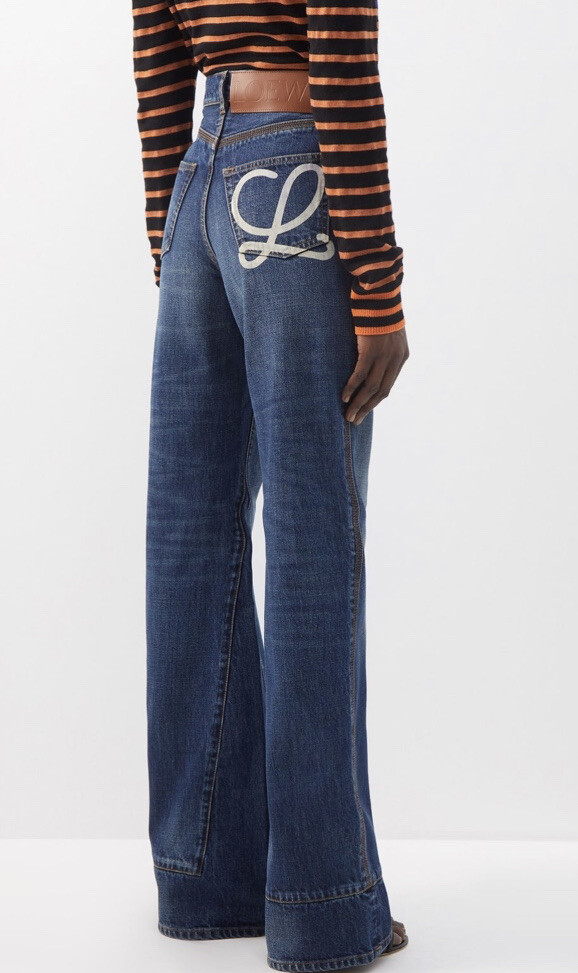 BNWT LOEWE Anagram Logo High Rise Flared Logo Denim Jeans Size FR 40 UK 12