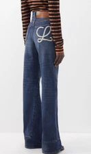 BNWT LOEWE Anagram Logo High Rise Flared Logo Denim Jeans Size FR 40 UK 12