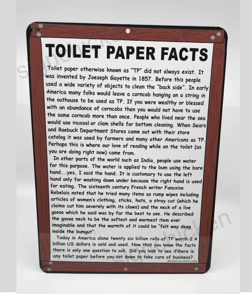 Divertido letrero de baño, decoración del hogar, letrero de tienda, historia de papel higiénico Foto 3 de 3