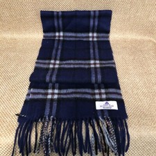 House of Scotland Scarf 100 Lambswool Blue Plaid Fringed Muffler EUC