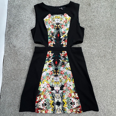 C. Luce Sleeveless Boat Neck Dress Womens Medium Black With Floral Waist Cut Out