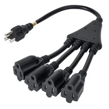 4 Way Power Cord Splitter Cable-3 Prong 1 to 4 Extension Cord-Outlet Saver-Ma...