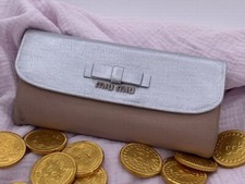 Miu Miu Silver Pink Long Wallet With Original CC On Chain FREE silver Bag Chain