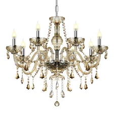 Modern 8 Arms Crystal Chandelier Candle Pendant Ceiling Light Cognac
