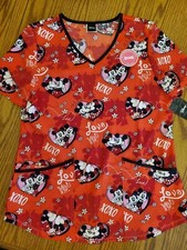 Disney Mickey Valentines Day Scrub Top Small NWT Red