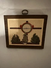 Coyote Sand Art Mounted on Wood 5.5" x 6.5". New Mexico 1978. American Indian