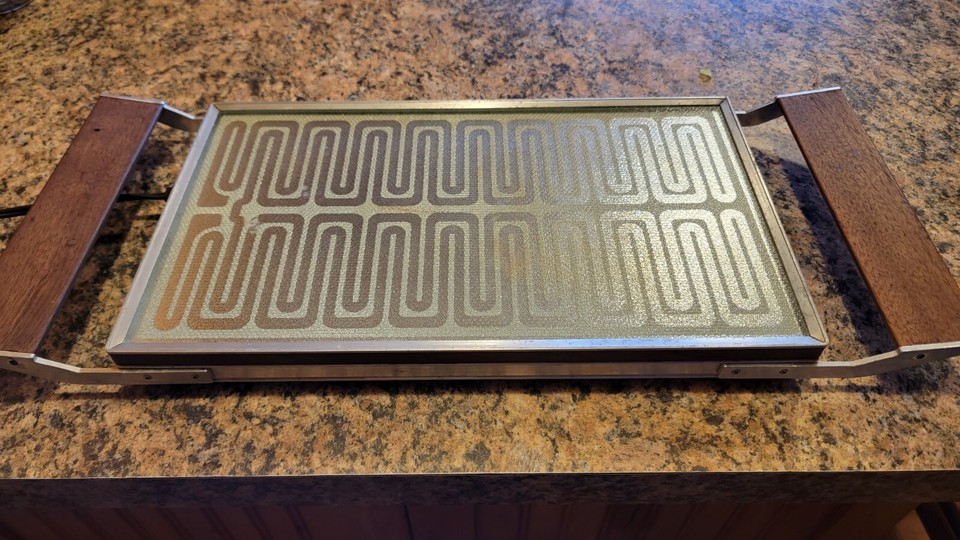 VTG Sears Electric Food Warmer Wood Handles Hot Plate Warming Tray 14
