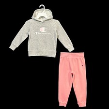 Champion Little Girl's Fleece Hoodie Jogger Outfit Set Size 4-6 Pink/Gray