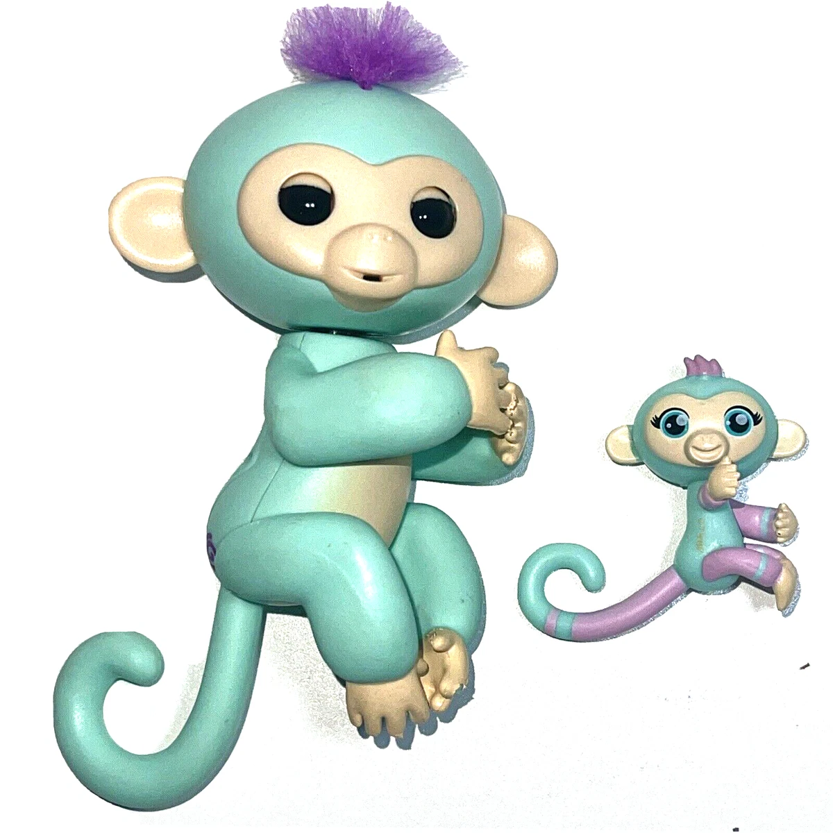 Fingerlings Zoe Interactive Pet Baby Monkey Toy Teal w/ Purple Hair + Mini