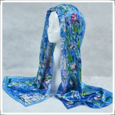 Oblong 100% Charmeuse Silk Scarf Art Oil painting Claude Monet's "Water Lilies"