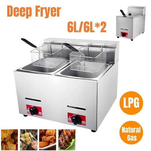 LPG Natural Gas 6L Commercial Single/Double Tank Gas Fryer Catering Frying Tool - Picture 3 of 20