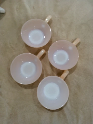 Vintage Fire King Oven Ware Peach Lustre Ware Soup Bowl w/ Handle USA (Set of 4)
