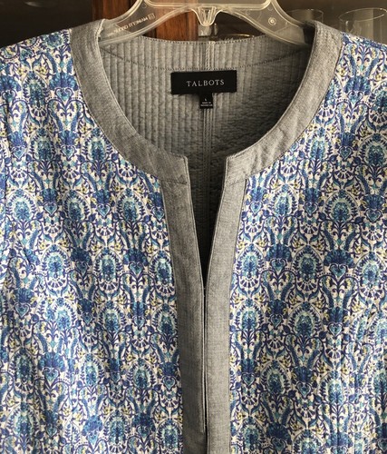 TALBOTS Large QUILTED Preppy Medallion Cotton L. Weight Hook & Eye JACKET NWOT - Picture 4 of 15