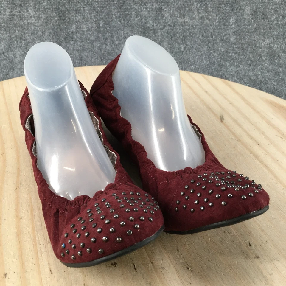 Sapatos Rampage Feminino 7,5M Studded Ballet Flats Slip On Tecido Vermelho Conforto Casual - Imagem 3 de 4