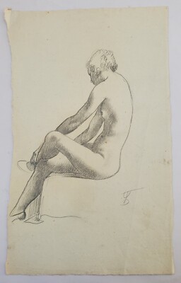 Zeichnung Bleistift Personen Akt Sitzend August Wilhelm Dressler Signiert